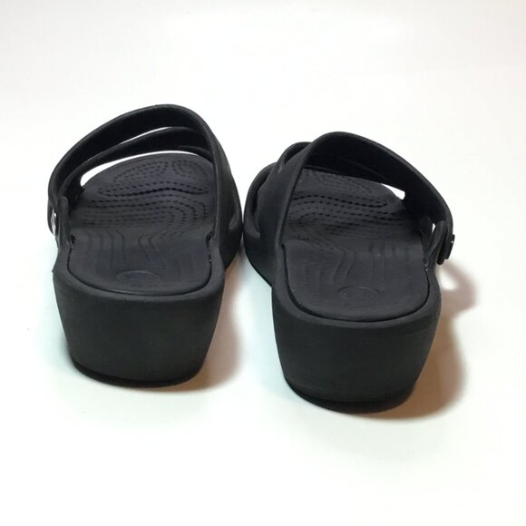 Crocs Women’s Size 6 Patricia Slip-On Strappy Slides Sandals Wedge Heel Black - Picture 3 of 8